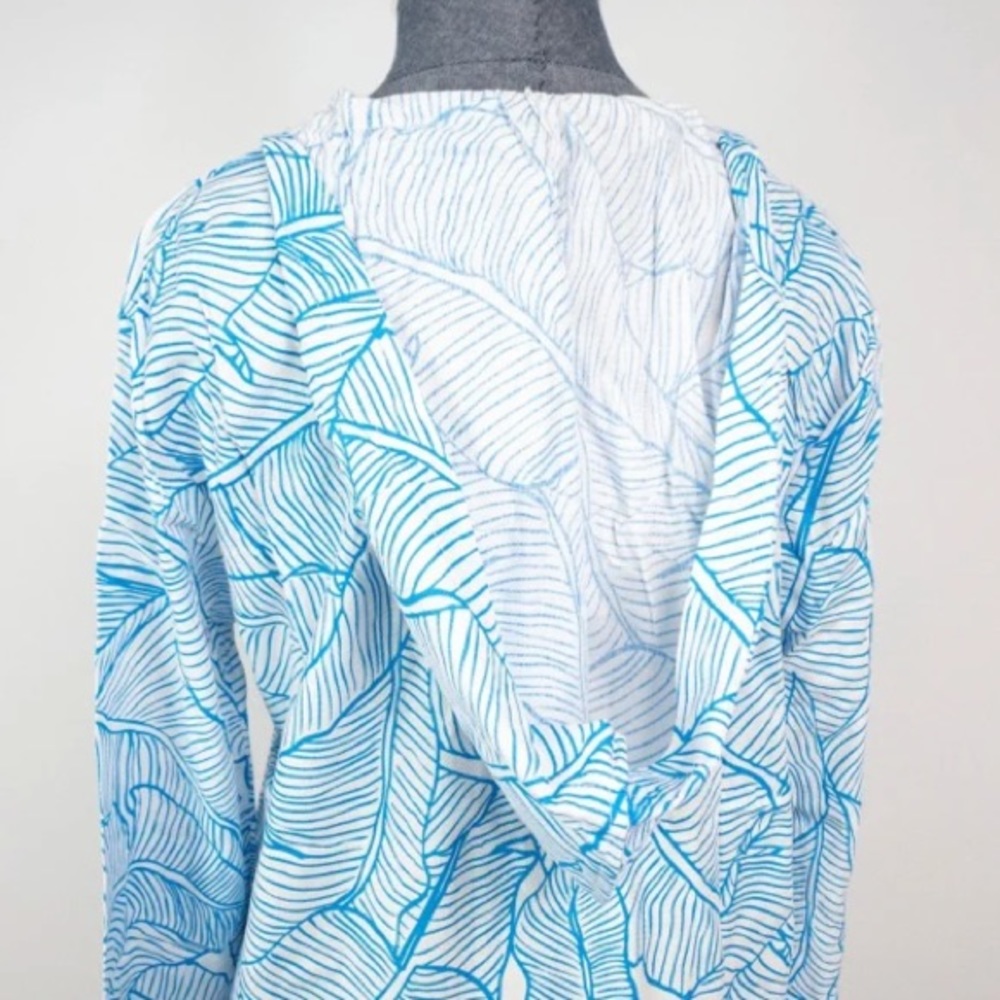 Charlie Holiday The Coco Cover Up Hooded Tropical Banana Leaf Blue Medium - Picture 14 of 14